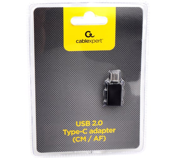 Адаптер Cablexpert USB2.0 Type-C(M)/AF, с поддержкой OTG, метал. корпус, черный, блистер A-USB2-CMAF-01