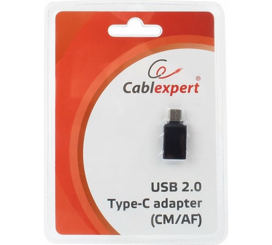 Адаптер Cablexpert USB2.0 Type-C(M)/AF, с поддержкой OTG, метал. корпус, черный, блистер A-USB2-CMAF-01