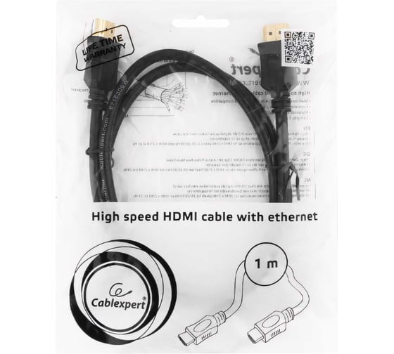 Кабель Cablexpert  серия Light HDMI v2.0, 19M/19M, 1м, позол.разъемы, экран, черный CC-HDMI4L-1M