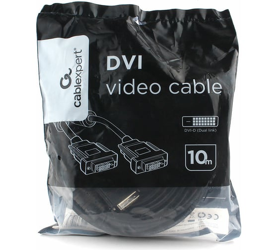 Кабель Cablexpert DVI-D, dual link, 25M/25M, 10м, CCS, черный CC-DVI2L-BK-10M