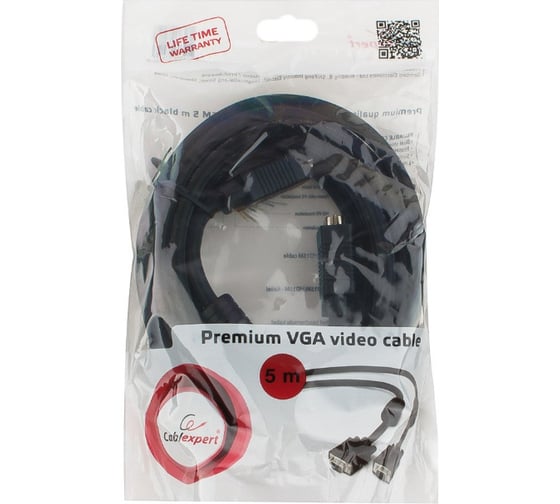 Кабель Cablexpert Premium VGA 15M/15M, 5.0м, черный CC-PPVGA-5M-B