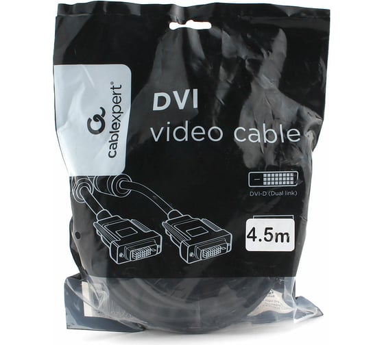 Кабель Cablexpert DVI-D, dual link, 25M/25M, 4.5м, CCS, черный CC-DVI2L-BK-15