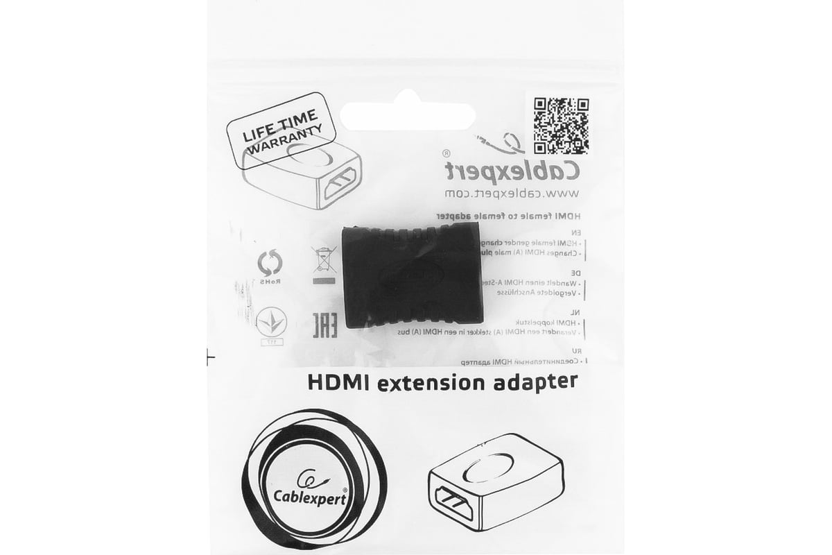 Переходник Cablexpert HDMI-HDMI, 19F/19F, пакет, золотые разъемы A-HDMI-FF  - выгодная цена, отзывы, характеристики, фото - купить в Москве и РФ