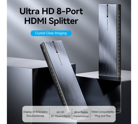 Разветвитель - сплиттер VENTION HDMI 19F/8x19F на 8 мониторов AKQB0
