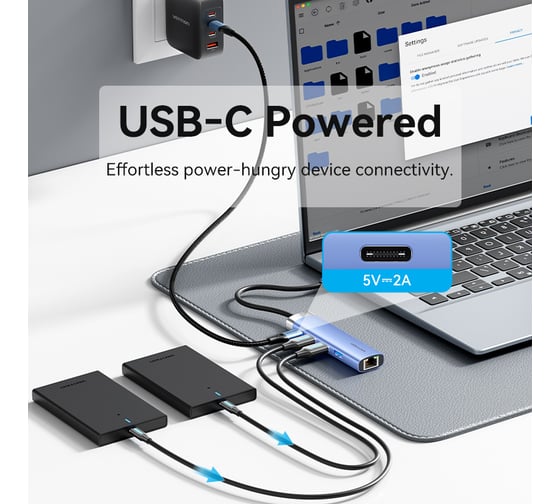 Сетевой адаптер VENTION USB 3.0 M/Gigabit Ethernet RJ45+OTG хаб 3xUSB Синий - 0.15м. TGFSB