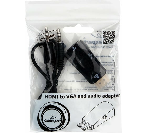 Переходник Cablexpert HDMI-VGA, 19M/15F, Jack3.5, аудиовыход A-HDMI-VGA-02