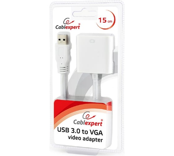 Конвертер Cablexpert USB 3.0 - VGA AM/VGA, белый, блистер AB-U3M-VGAF-01-W