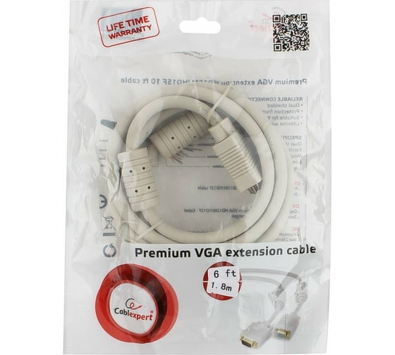 Кабель удлинитель Cablexpert VGA Premium 1.8 м CC-PPVGAX-6 15M/15F