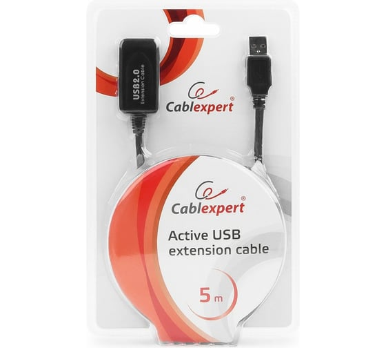 Кабель-удлинитель Cablexpert USB2.0 активный, AM/AF, медь, двойн. экран, 5м, полупрозрач, блистер UAE-01-5M