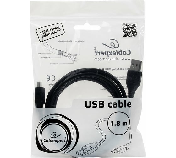 Кабель Cablexpert USB 2.0 Pro, AM/miniBM, 5P, 1.8м, экран, черный пакет CCP-USB2-AM5P-6