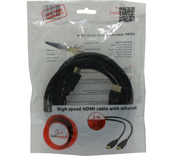 Кабель Cablexpert HDMI v2.0, 19M/19M, 3.0м, медь, черный, позолоченные разъемы, экран, пакет CC-HDMI4-10