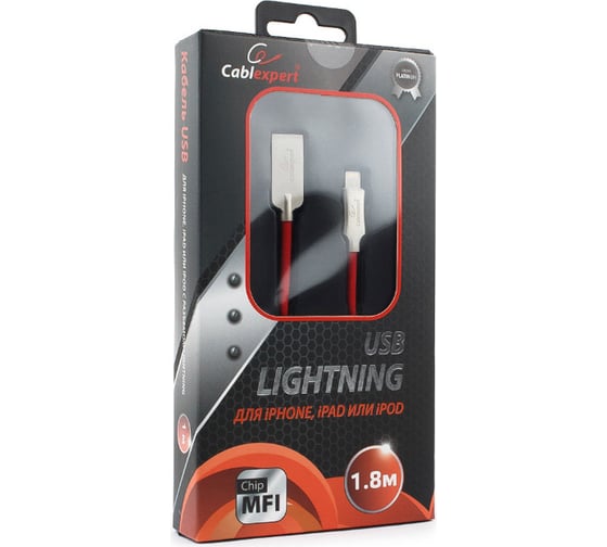Кабель для Apple Cablexpert MFI USB AM/Lightning, длина 1.8м, красный CC-P-APUSB02R-1.8M