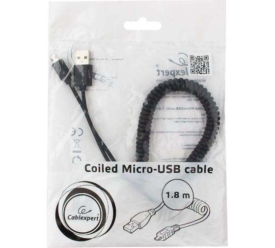 Кабель Cablexpert USB 2.0 Pro AM/micro BM 5P, 1.8м, витой, черный, пакет CC-mUSB2C-AMBM-6