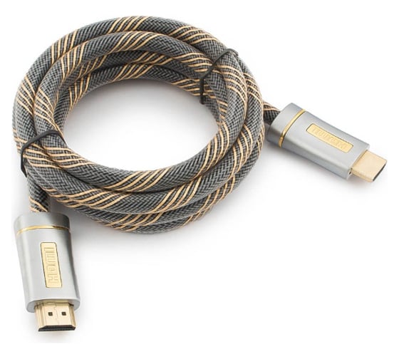 Кабель Cablexpert HDMI v2.0, M/M, 1,8 м, позолоченные разъемы, серебристый металлический корпус CC-P-HDMI02-1.8M