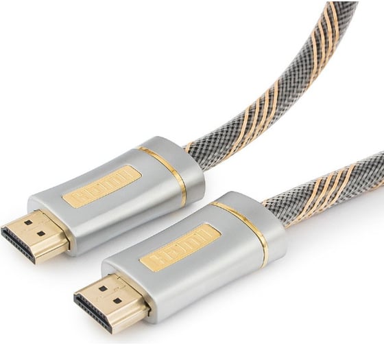 Кабель Cablexpert HDMI v2.0, M/M, 1,8 м, позолоченные разъемы, серебристый металлический корпус CC-P-HDMI02-1.8M