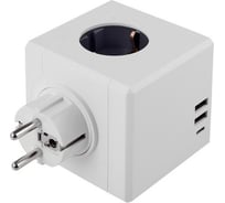 Разветвитель ROCKETSOCKET cube original lite 3 euro 16a, 3 usb 2a+c с блоком 5в/3.1а, цвет белый-серый GN1206