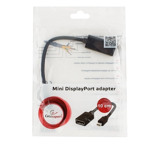 Переходник Cablexpert, miniDisplayPort - DisplayPort, 20M/20F, длина 16 см, черный, A-mDPM-DPF-001