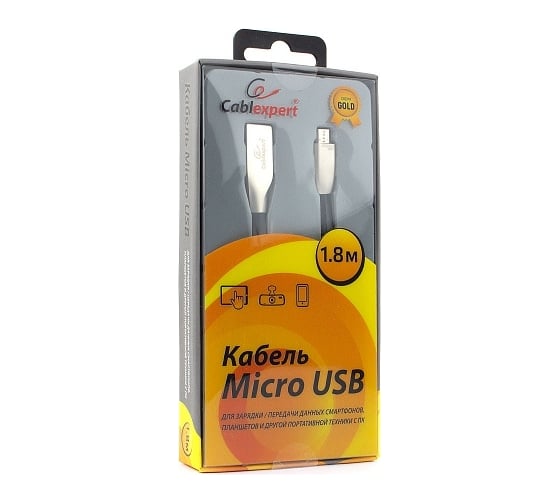 Кабель Cablexpert USB 2.0 AM/microB, серия Gold, длина 1.8 м, черный, блистер, CC-G-mUSB01Bk-1.8M