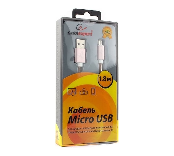 Кабель Cablexpert USB 2.0 AM/microB, серия Gold, длина 1.8 м, золото, блистер, CC-G-mUSB02Cu-1.8M