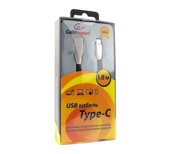Кабель Cablexpert USB 2.0 AM/Type-C, серия Gold, длина 1.8 м, черный, блистер, CC-G-USBC01Bk-1.8M