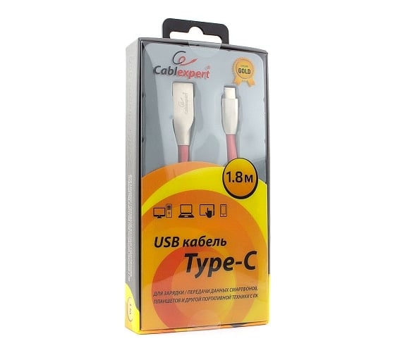 Кабель Cablexpert USB 2.0 AM/Type-C, серия Gold, длина 1.8 м, красный, блистер, CC-G-USBC01R-1.8M