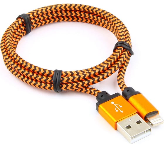 Кабель USB 2.0 Cablexpert, AM/Lightning, 8P, 1м, нейлоновая оплетка, оранжевый CC-ApUSB2oe1m