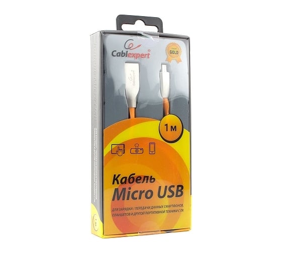 Кабель Cablexpert USB 2.0 AM/microB, серия Gold, длина 1 м, оранжевый, блистер CC-G-mUSB01O-1M