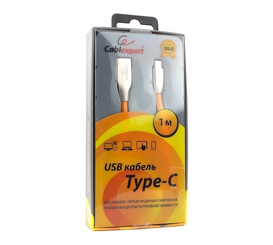 Кабель Cablexpert USB 2.0 AM/Type-C, серия Gold, длина 1 м, оранжевый, блистер, CC-G-USBC01O-1M