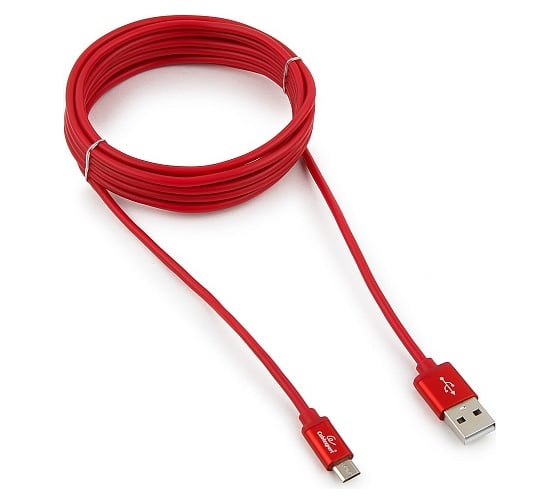 Кабель Cablexpert USB 2.0 AM/microB, серия Silver, длина 3 м, красный, блистер, CC-S-mUSB01R-3M 1