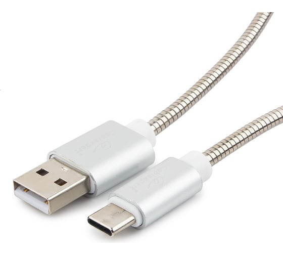Кабель USB Cablexpert USB 2.0 AM/Type-C, серия Gold, длина 1м, блистер, серебро CC-G-USBC02S-1M