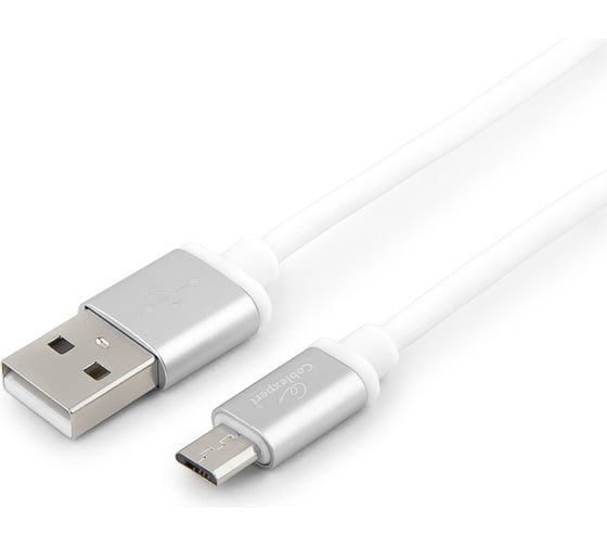 Кабель USB Cablexpert USB 2.0 AM/microB, серия Silver, длина 1м, блистер, белый CC-S-mUSB01W-1M
