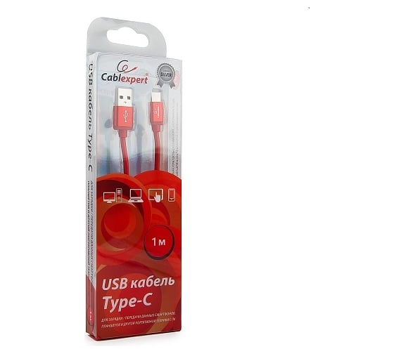 Кабель Cablexpert USB 2.0 AM/Type-C, серия Silver, длина 1 м, красный, блистер, CC-S-USBC01R-1M