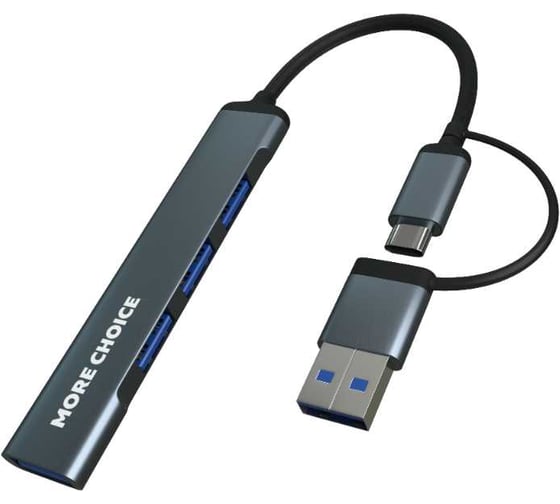 Хаб USB More Choice HUB 1USB 3.0+3USB 2.0 Type-C HUB03 0,1м HUB03 Grey