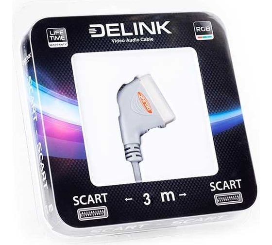 Шнур delink SCART-SCART 3,0м "Grey" пластик 3643 1