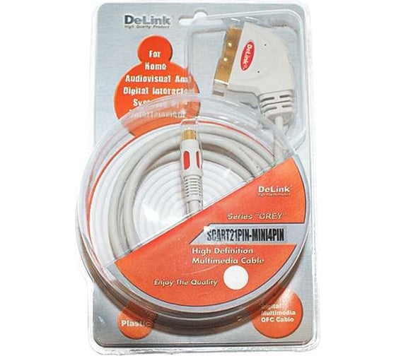 Шнур delink SCART-S-Video 2,0м "Grey" пластик 3636