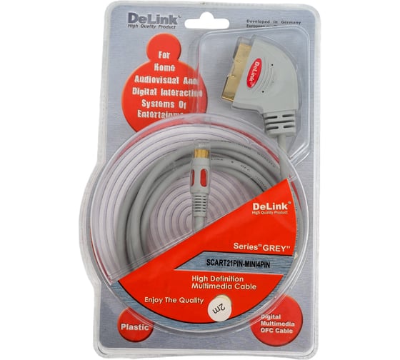 Шнур delink SCART-S-Video 2,0м "Grey" пластик 3636