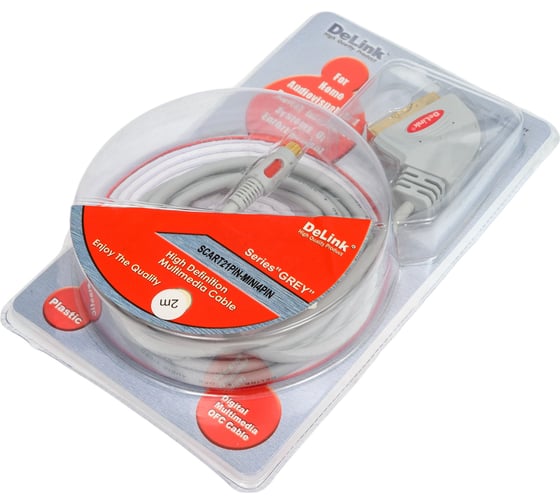 Шнур delink SCART-S-Video 2,0м "Grey" пластик 3636