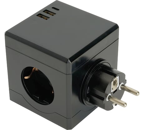 Разветвитель сетевой STEKKER 3-местный с/з ADP16-33-22, 250V, 16A, ABS пластик, черный, 49658