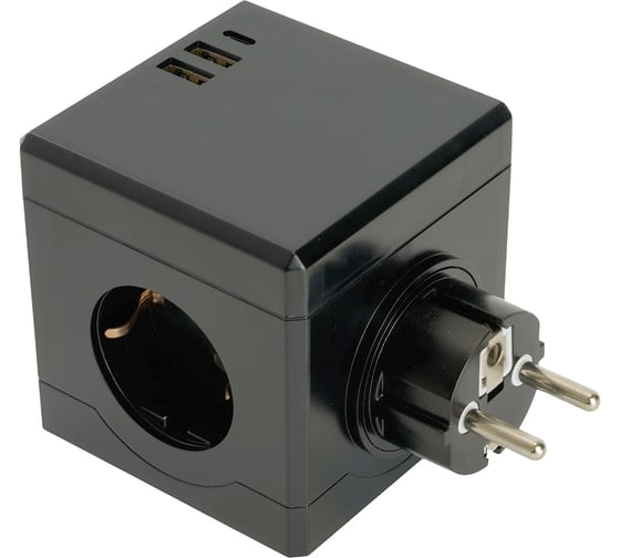 Разветвитель сетевой STEKKER 3-местный с/з ADP16-33-22, 250V, 16A, ABS пластик, черный, 49658 1