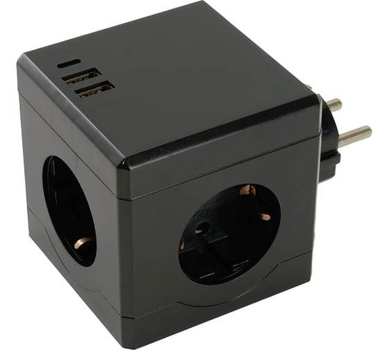 Разветвитель сетевой STEKKER 3-местный с/з ADP16-33-22, 250V, 16A, ABS пластик, черный, 49658