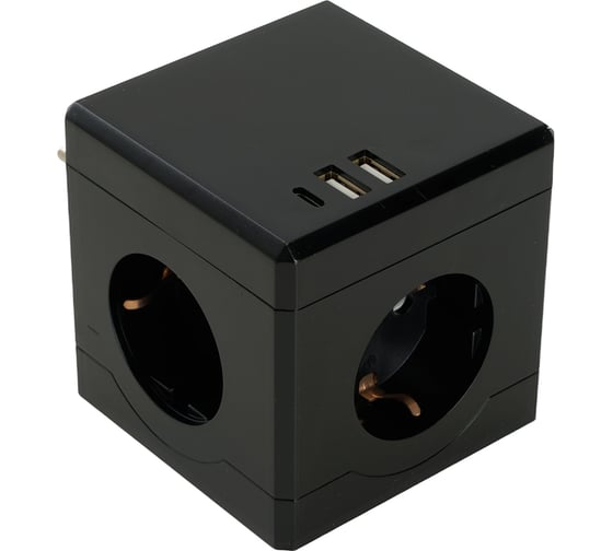 Разветвитель сетевой STEKKER 3-местный с/з ADP16-33-22, 250V, 16A, ABS пластик, черный, 49658