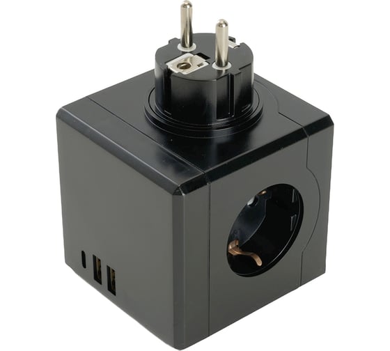 Разветвитель сетевой STEKKER 3-местный с/з ADP16-33-22, 250V, 16A, ABS пластик, черный, 49658