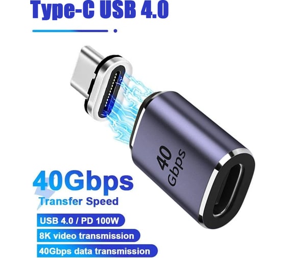 Магнитный адаптер PALMEXX USB-C 4.0, PD100W, 8K/60Hz, 40Gbps, прямой PX/ADP-USB40-MGNT-02