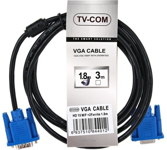 Удлинительный кабель TV-COM SVGA, 15m/15f, 1.8m, 2 фильтра QCG342AD-1.8M