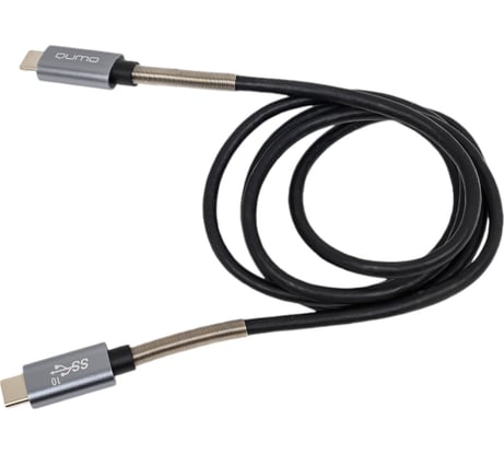 Кабель QUMO Type С - Type C, 1м, 5-20В, 5А, 100 Вт, оплетка PVC/пружинка у коннектора, коннектор PVC, черный 24092