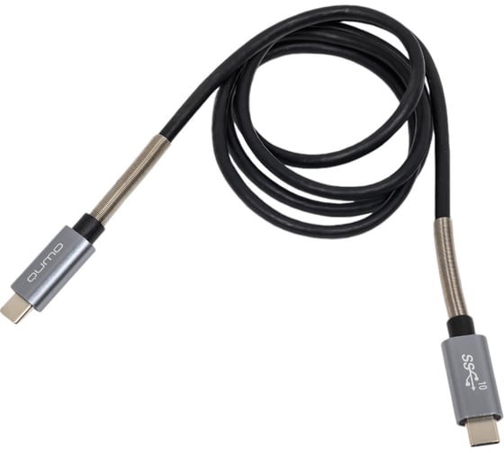 Кабель QUMO Type С - Type C, 1м, 5-20В, 5А, 100 Вт, оплетка PVC/пружинка у коннектора, коннектор PVC, черный 24092