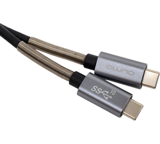 Кабель QUMO Type С - Type C, 1м, 5-20В, 5А, 100 Вт, оплетка PVC/пружинка у коннектора, коннектор PVC, черный 24092