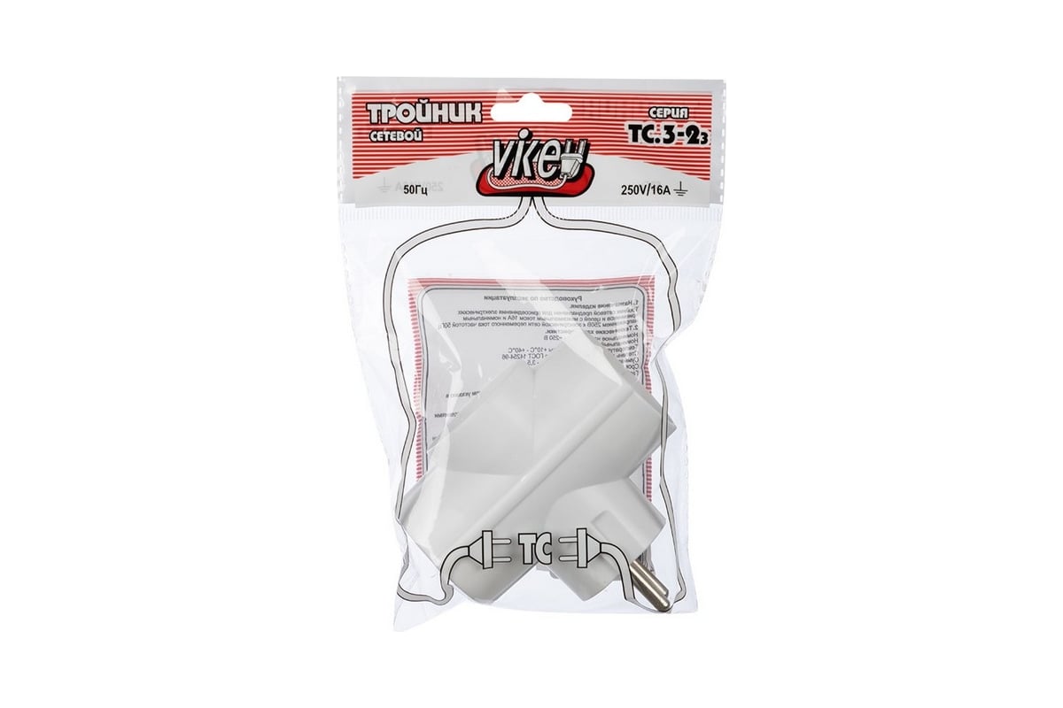 Тройник электрический ВЕЛЛКОНТ ТС-3 Е Викей 2 гн с/з 1 гн б/з 16А ТС-3 ...