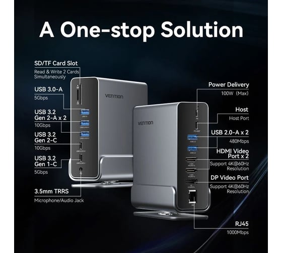 Мультифункциональная док-станция VENTION USB Type C 15 в 1 TPUH0
