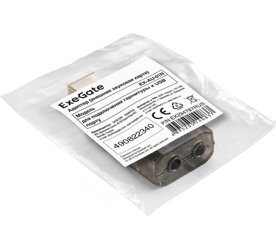 Адаптер для наушников ExeGate с микрофоном внешняя звуковая карта USB EX-AU-01N USB, 2 x jack 3.5 mm 294787